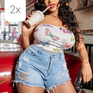 High rise ripped jean shorts mom shorts